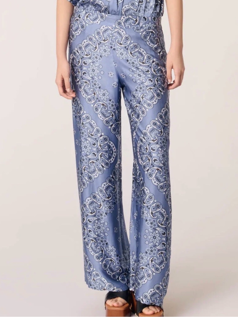 Maje Blue Paisley-Print Wide-Leg Pants